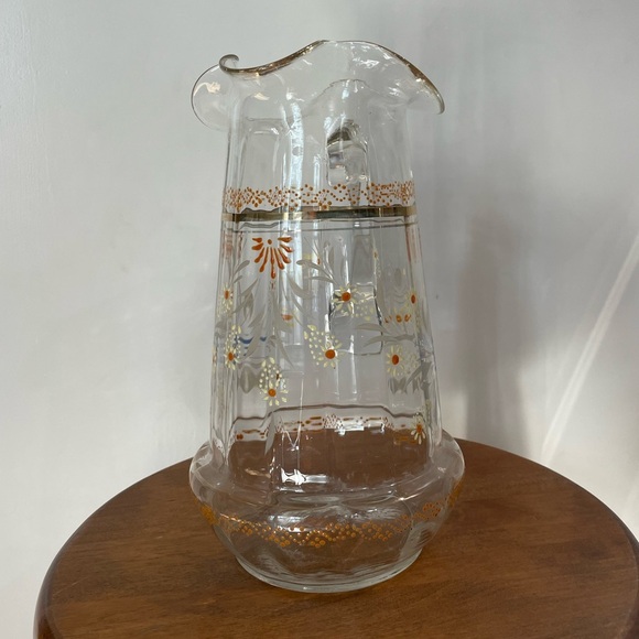 Vintage Victorian Style Exquisite Blown Glass Hand Painted Pitcher - Picture 2 of 7
